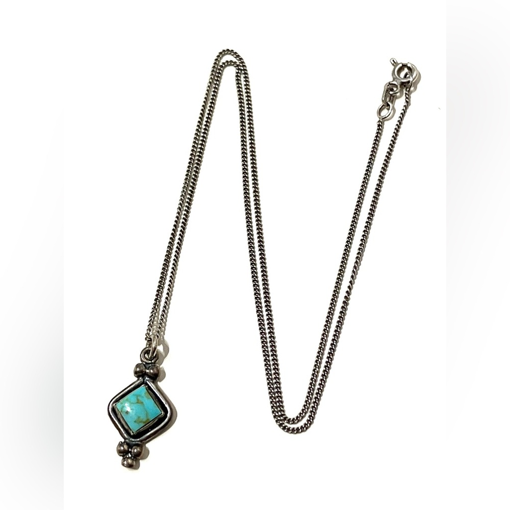Sterling Silver 5 Star Turquoise Pendant Necklace 16”